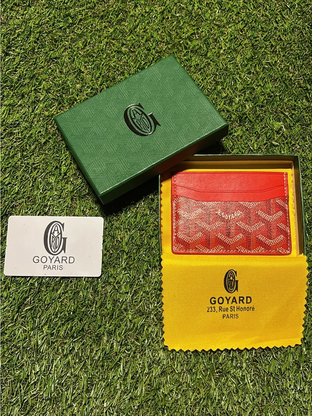 Goyard Red Card Holder with Signature Goyardine Pattern